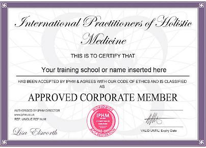 Example Corporate Member IPHM Beauty Certificate